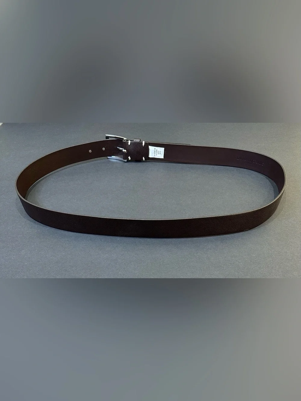 Banana Republic Brown Saffiano Leather Belt Silver Buckle Modern 40 USA